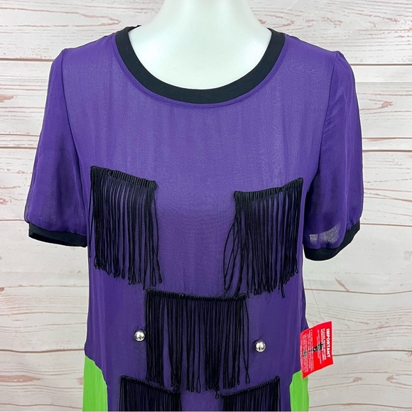NWT Asos x Louise Gray London UK Sheer Colorblock Mod Fringe Silk Shift Dress - Picture 3 of 16
